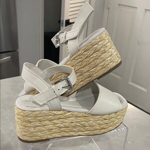 Marc Fisher White Platform Espadrille Sandals with Silver Buckle